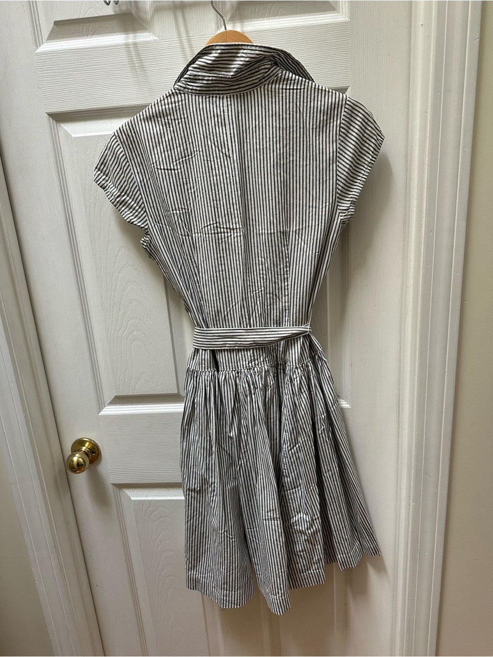 Norma Kamali drop waist Striped Shirt Dress Tie Waist Black White s small collar - Picture 7 of 9